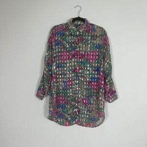 An Na Total Fashions Vintage 90s Womens Plus Size 1X Semi Sheer Floral Blouse